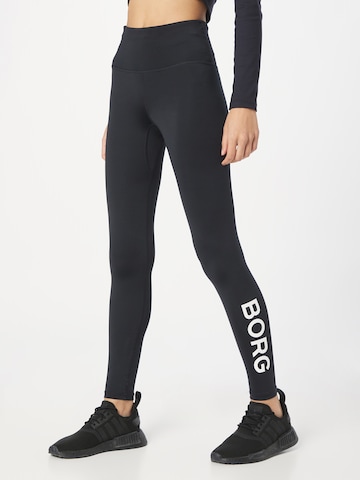 BJÖRN BORG Skinny Workout Pants in Black: front