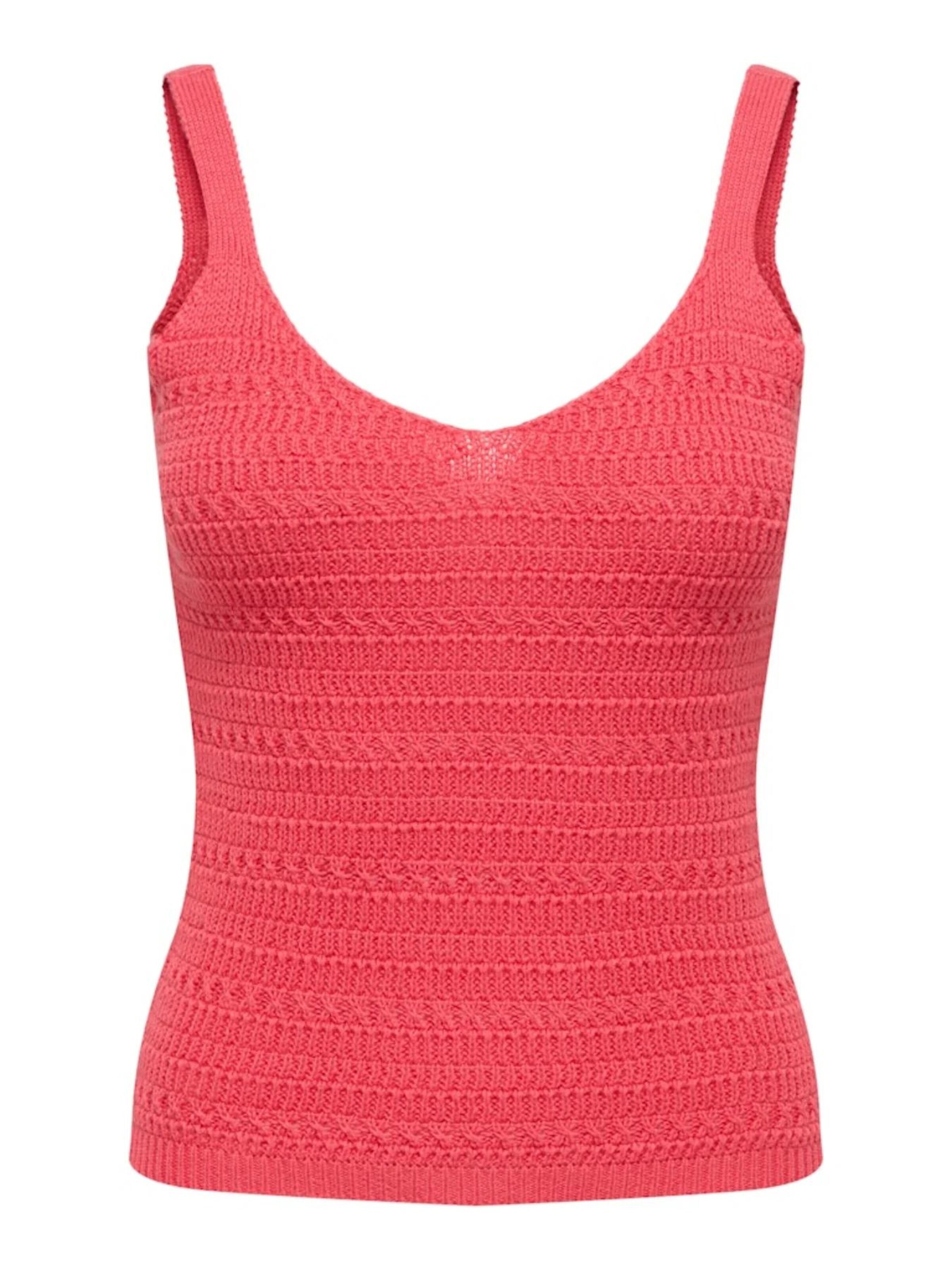 JDY Gebreide top 'JDYTROPICA S/L V-NECK TOP' in Rood: voorkant