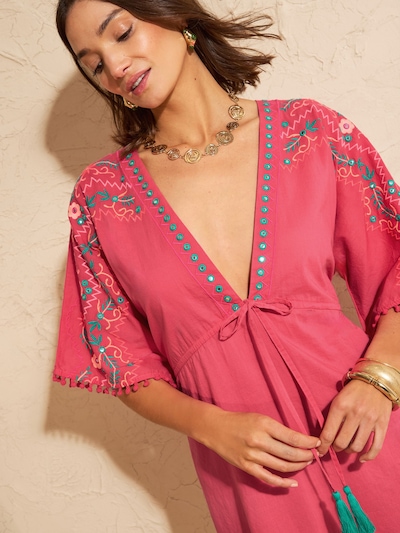 love & roses Robe d’été en 34 en turquoise / jaune clair / rose / framboise, Vue avec produit