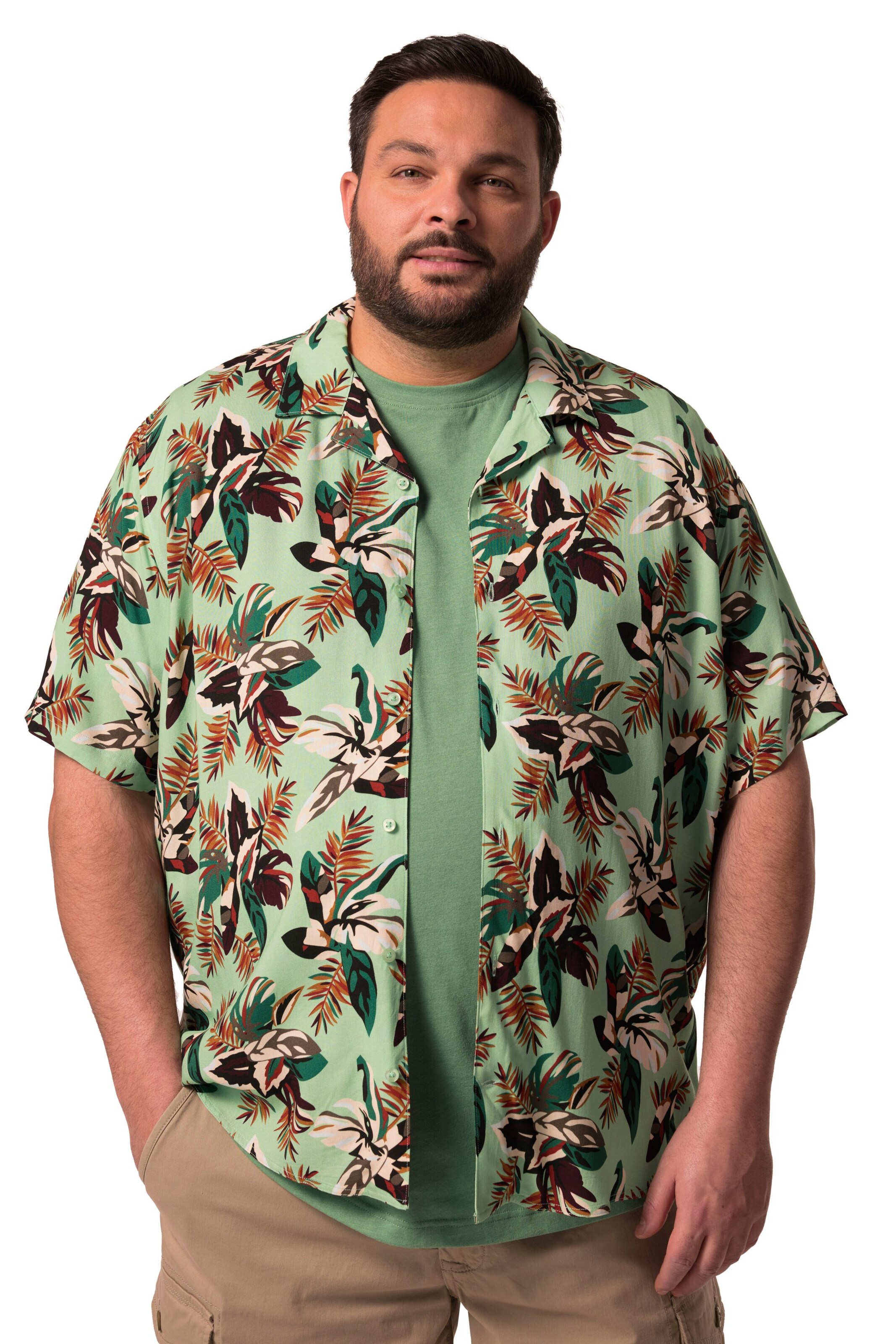 Men Plus Comfort fit Button Up Shirt in Green: front