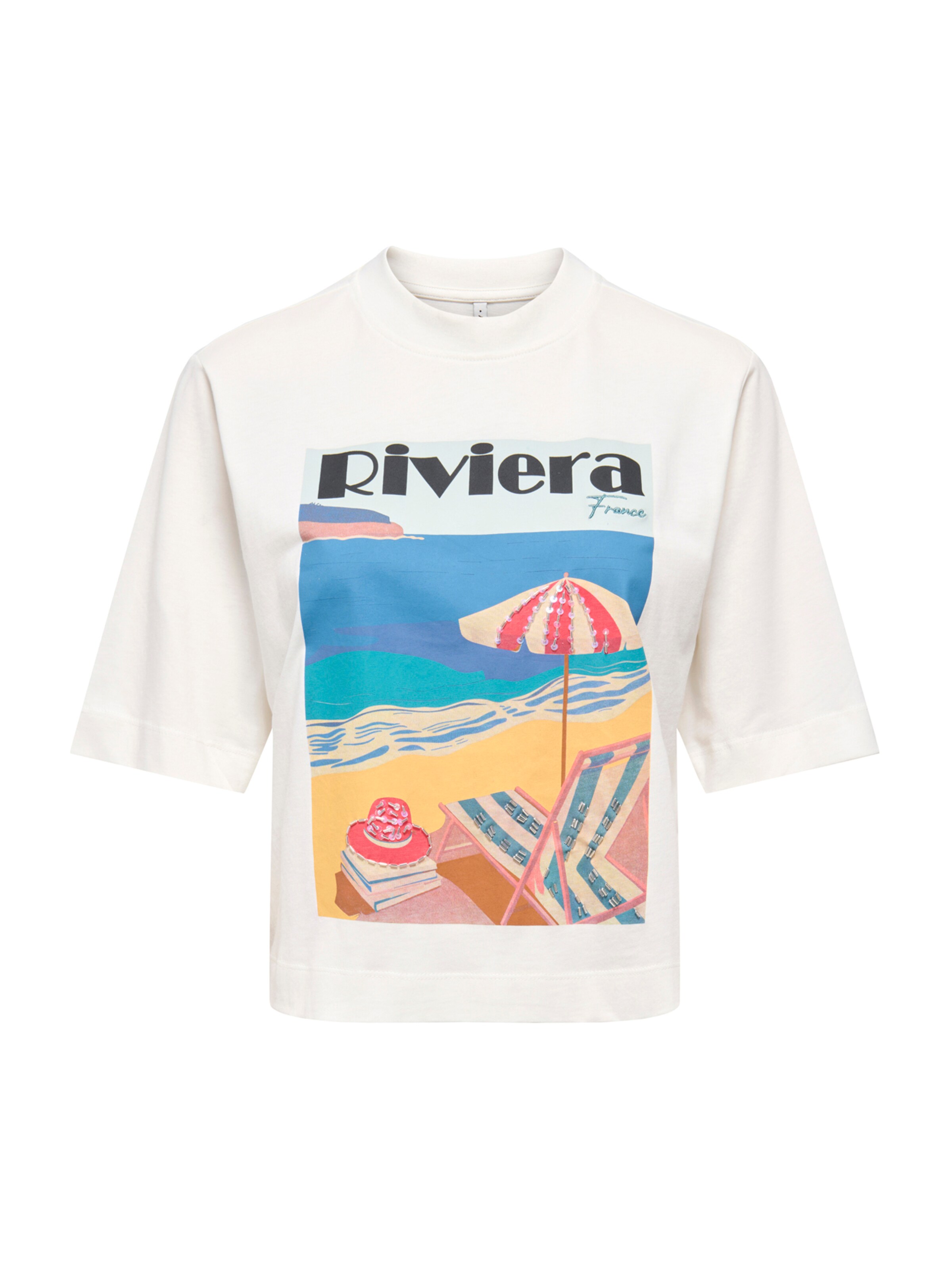 ONLY T-shirt 'ONLVEGA' en azur / orange / noir / blanc naturel, Vue avec produit
