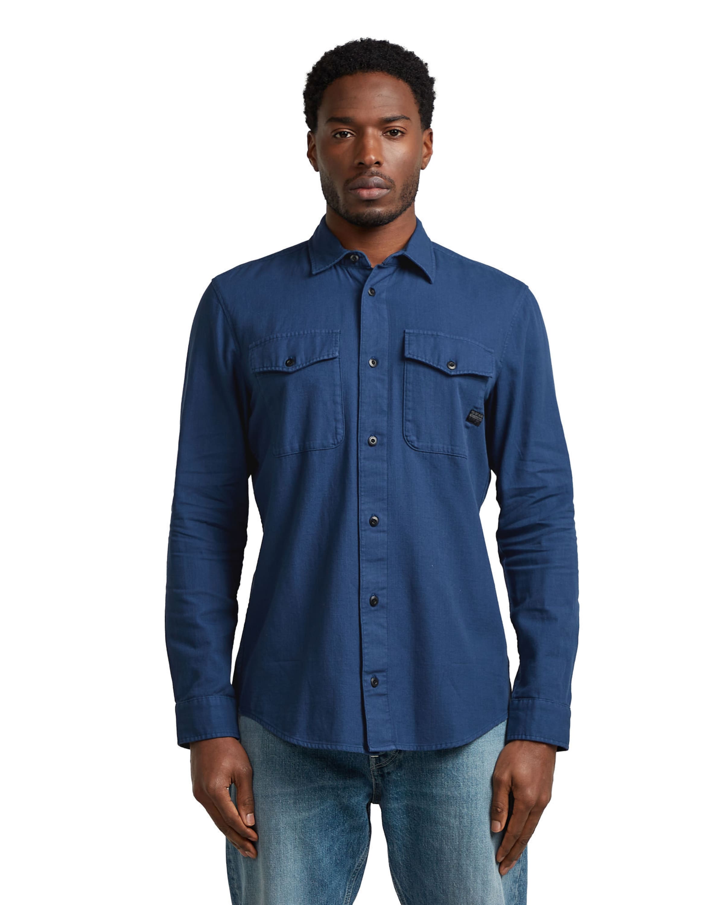 G-STAR Slim fit Overhemd 'Marine Slim Shirt' in Blauw: voorkant
