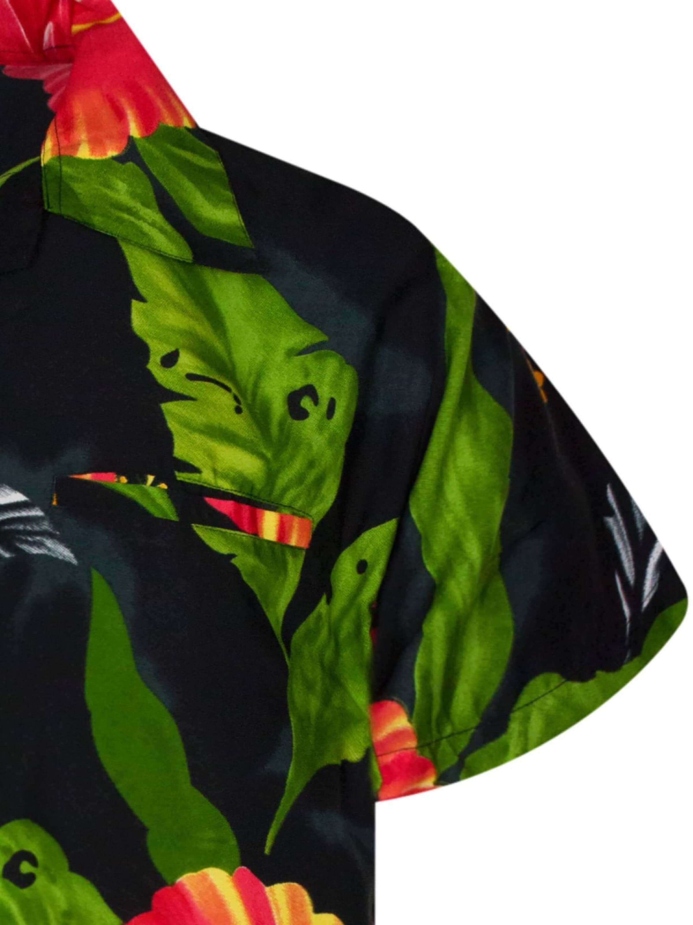 King Kameha Shirt 'Big Flower' in Zwart