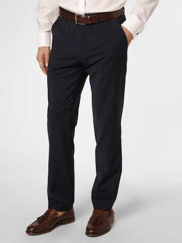 BOSS Black Regular Pleated Pants ' Leon' in Blue: front