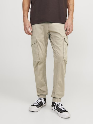 JACK & JONES Tapered Cargo trousers 'Paul Flake' in Grey: front