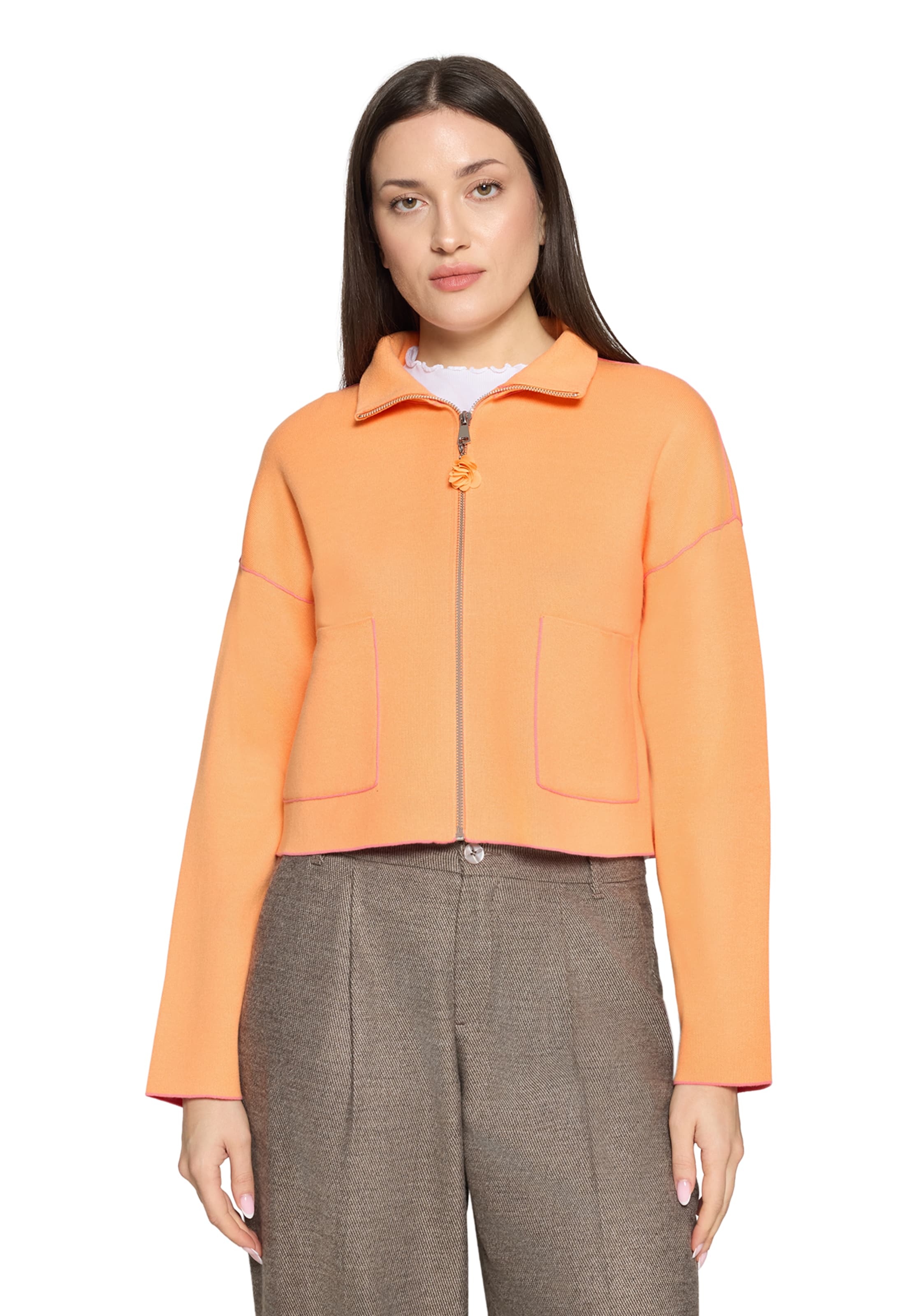 Cartoon Knit Cardigan in Orange: front