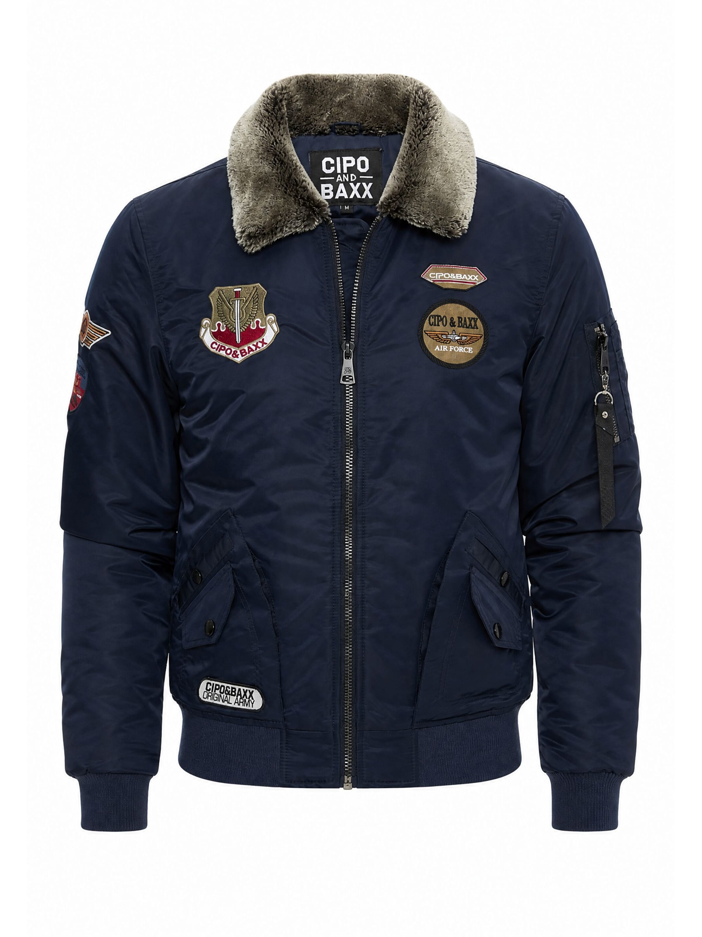 CIPO & BAXX Winterjacke CM232 mit Kunstfellkragen in Blau: Vorderseite