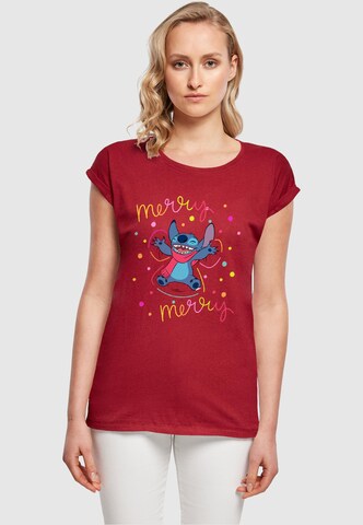 ABSOLUTE CULT Shirt 'Lilo And Stitch - Merry Rainbow' in Rood: voorkant