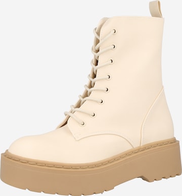 rubi Lace-Up Ankle Boots in Beige: front