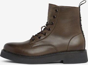 Tommy Jeans Lace-Up Ankle Boots in Brown: front