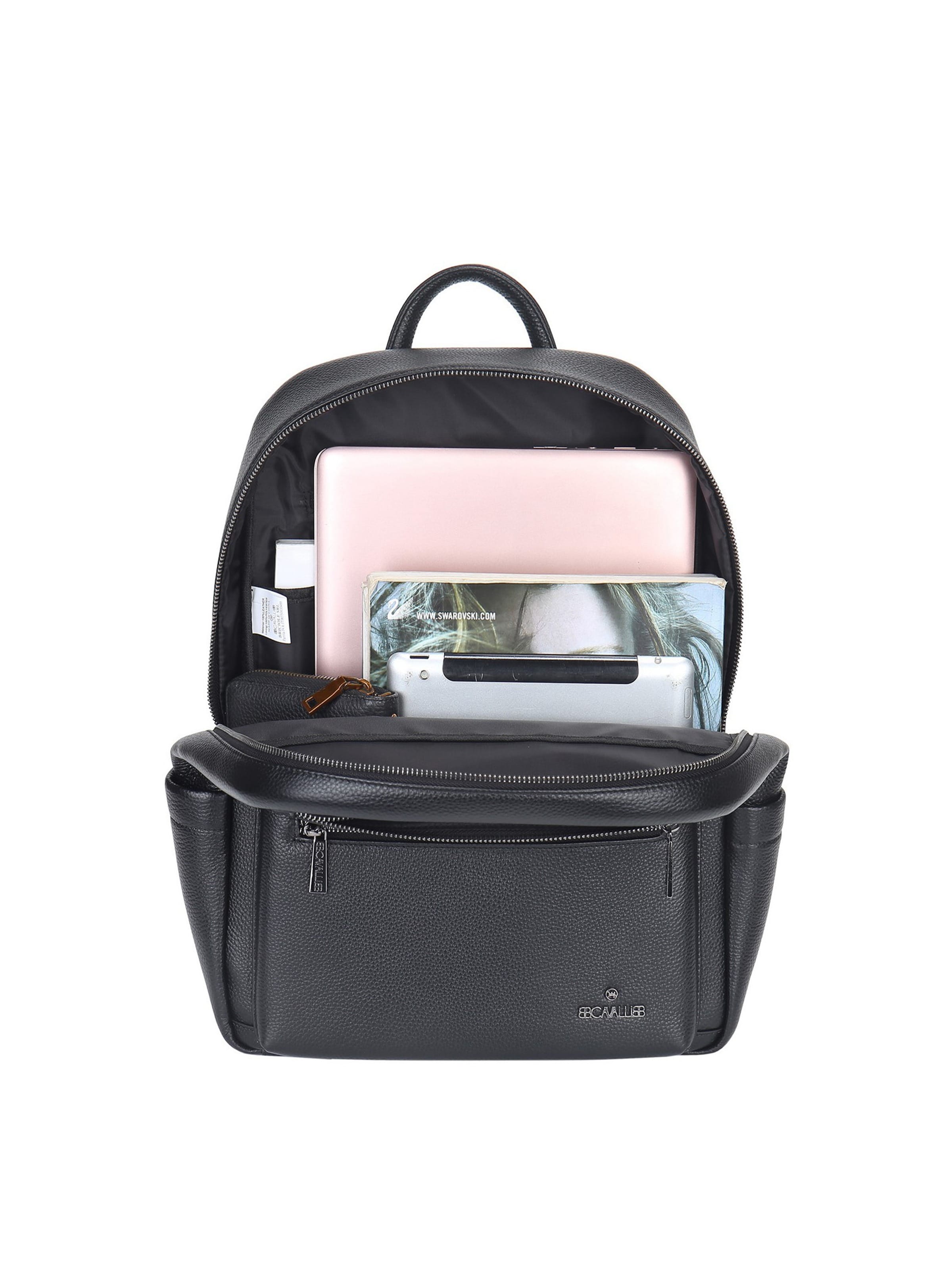 Zaino 'Zaino Unisex Vera Pelle con Tasche Zip - 42x30x13 cm' di B. Cavalli in nero