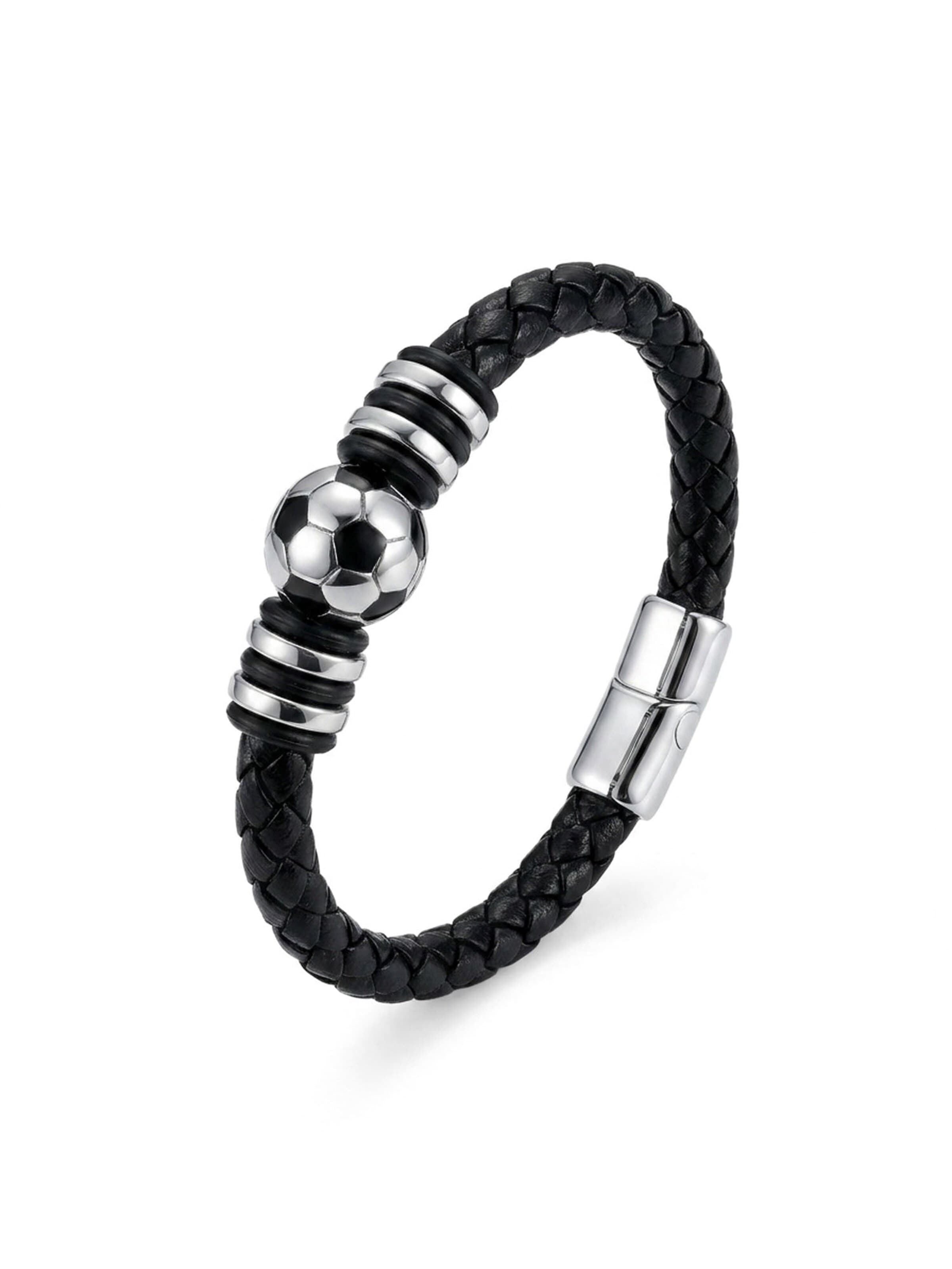 Nemomatheo Armband 'Armband Pallone Nero – Fußball Leder Armband Herren'‌‌‌ in 18-23 cm in schwarz, Produktansicht