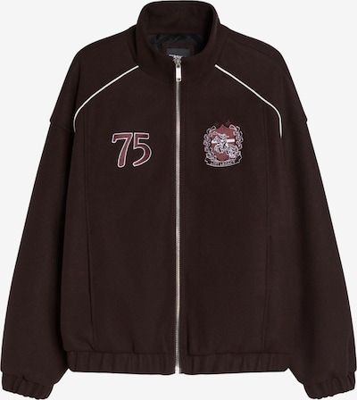 Bershka Välikausitakki värissä suklaa / viininpunainen / valkoinen, Tuotenäkymä