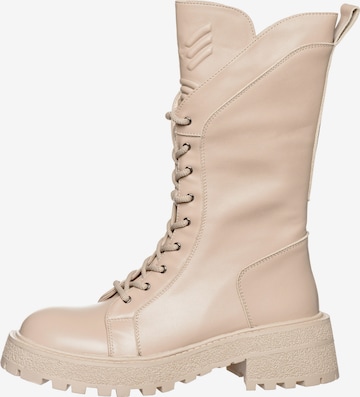 CESARE GASPARI Lace-Up Boots in Beige: front