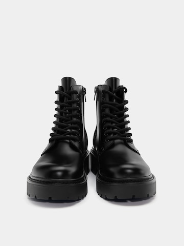 Pull&Bear Lace-Up Ankle Boots in Black