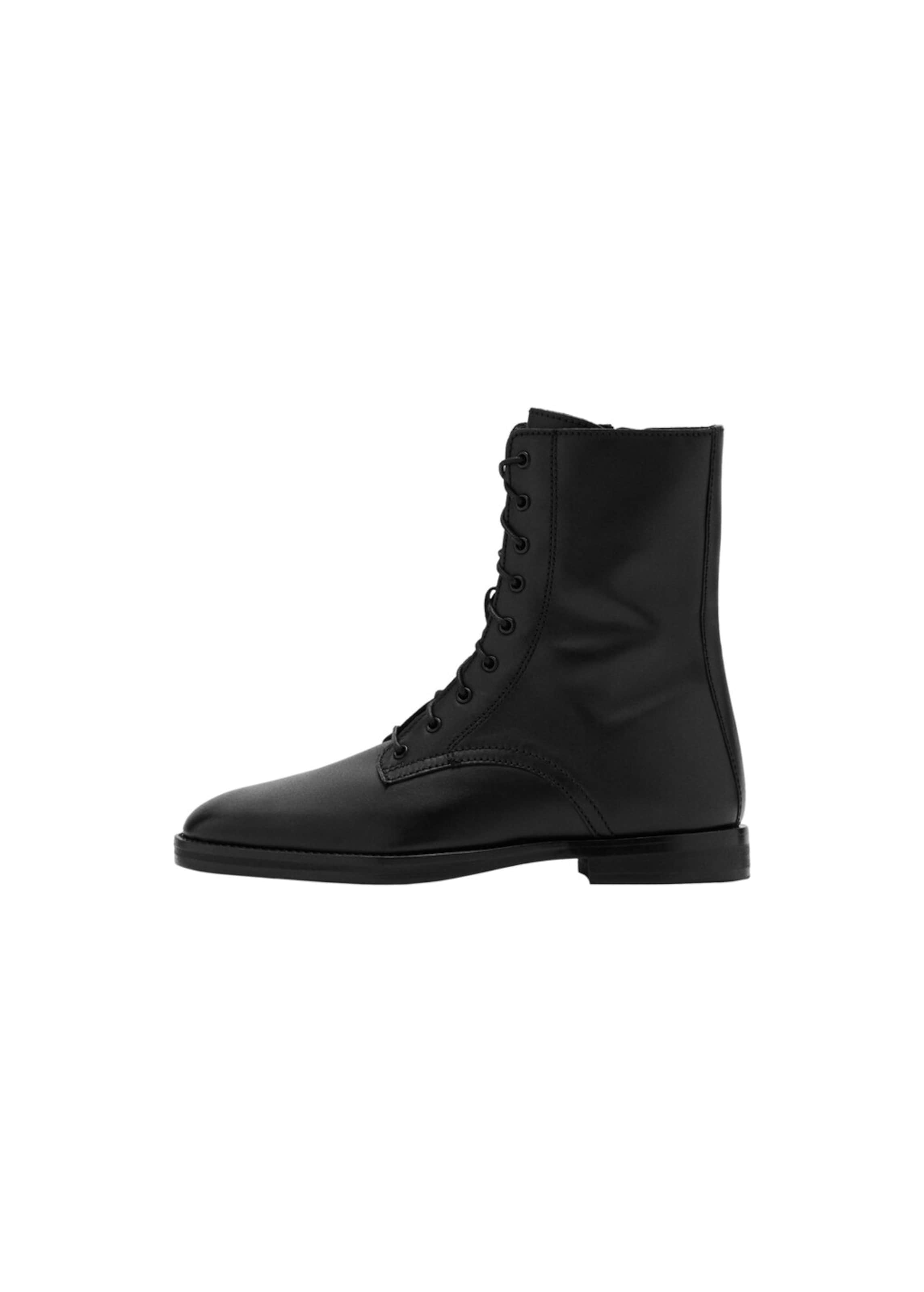 MANGO Lace-Up Ankle Boots in Black: front