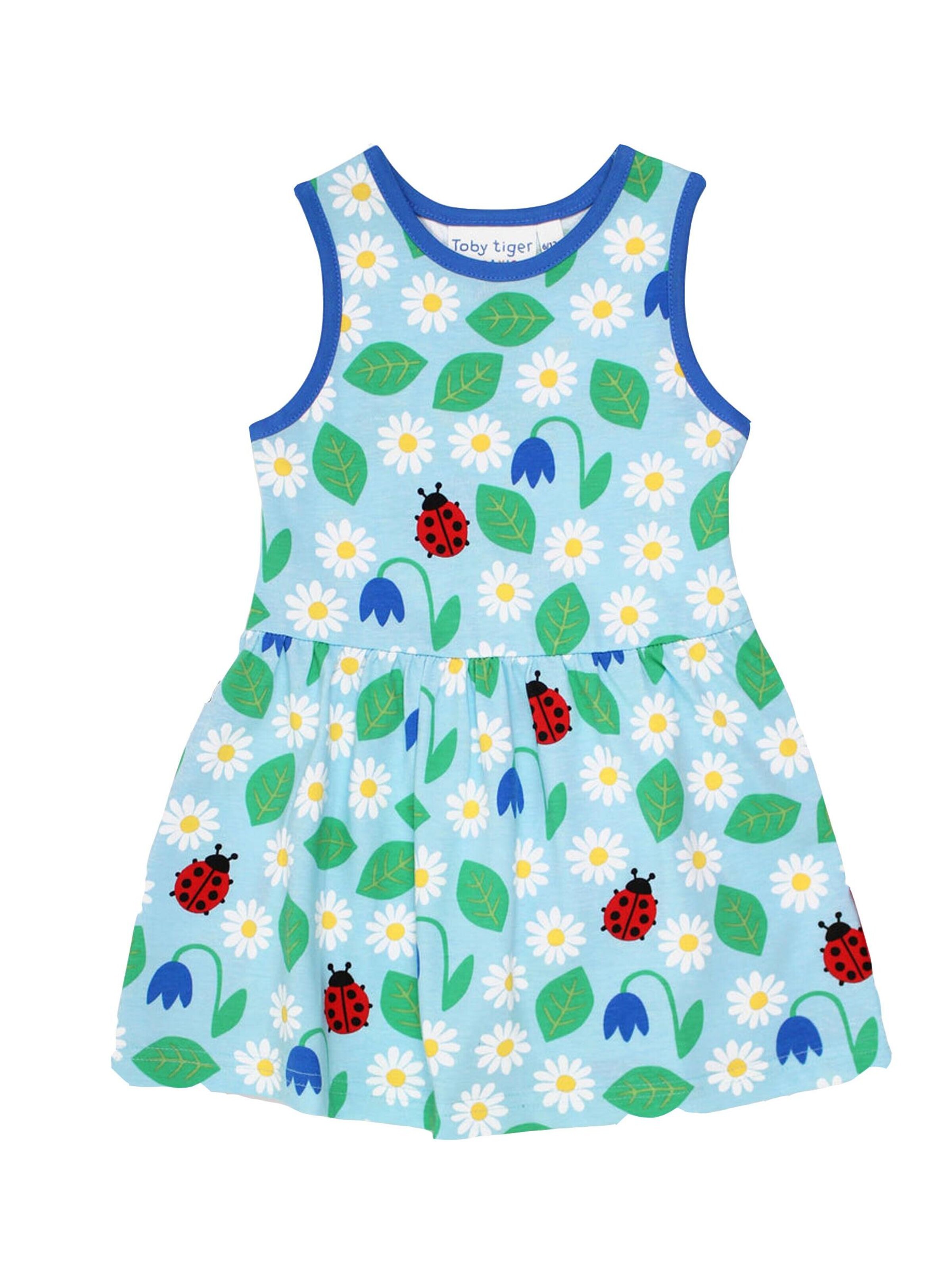 Toby Tiger Dress 'Bio-Baumwoll Kinder Sommerkleid mit Marienkäfer und Blumen-Druck' in Blue: front
