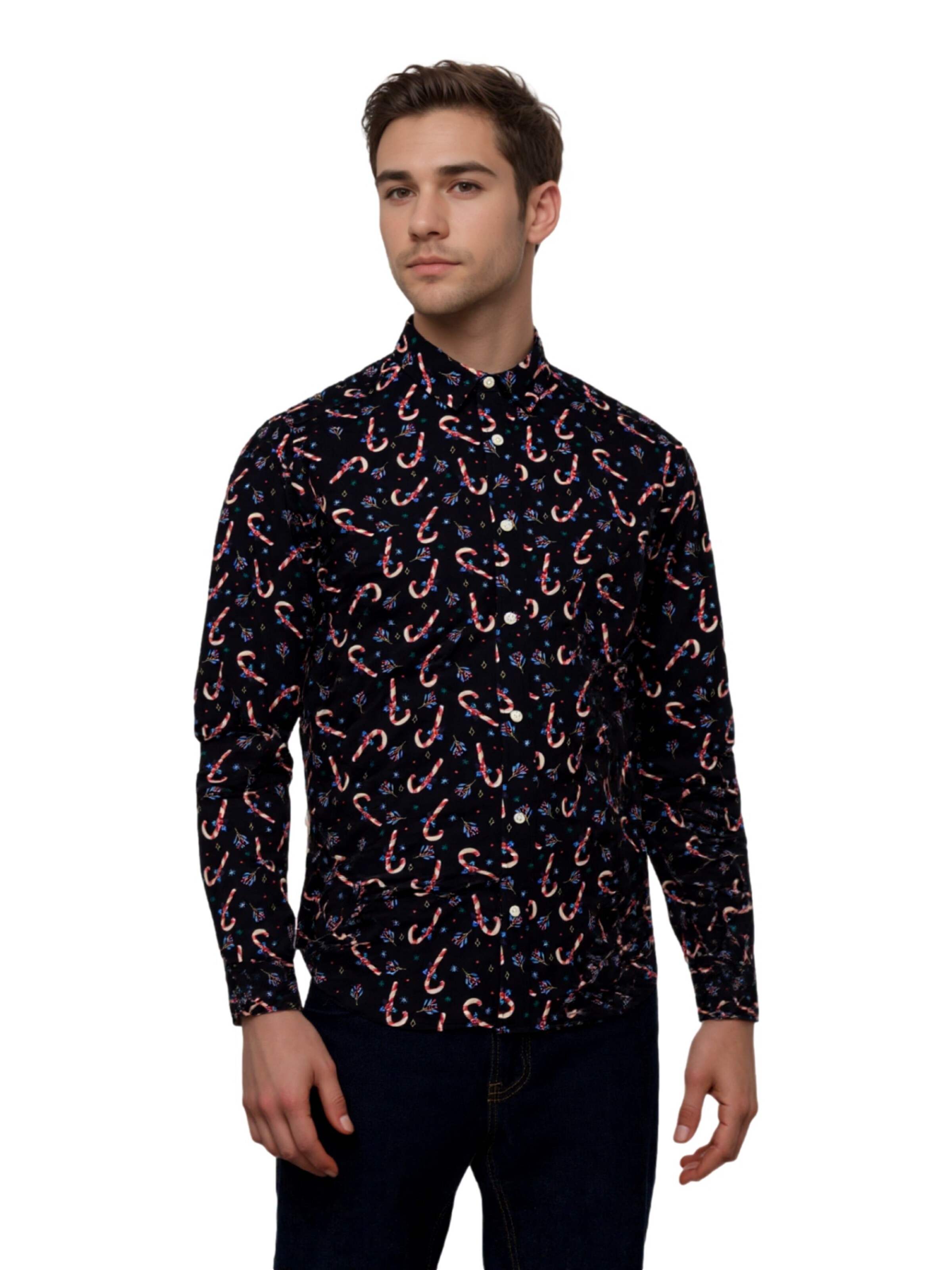 Slim fit Camicia 'ONSALF XMAS' di Only & Sons in nero: frontale