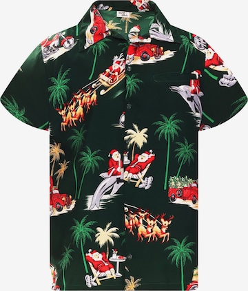 Regular fit Camicia 'Christmas Dolphin Santa' di King Kameha in verde: frontale