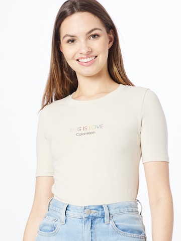 Calvin Klein T-Shirt 'PRIDE' in Beige: predná strana