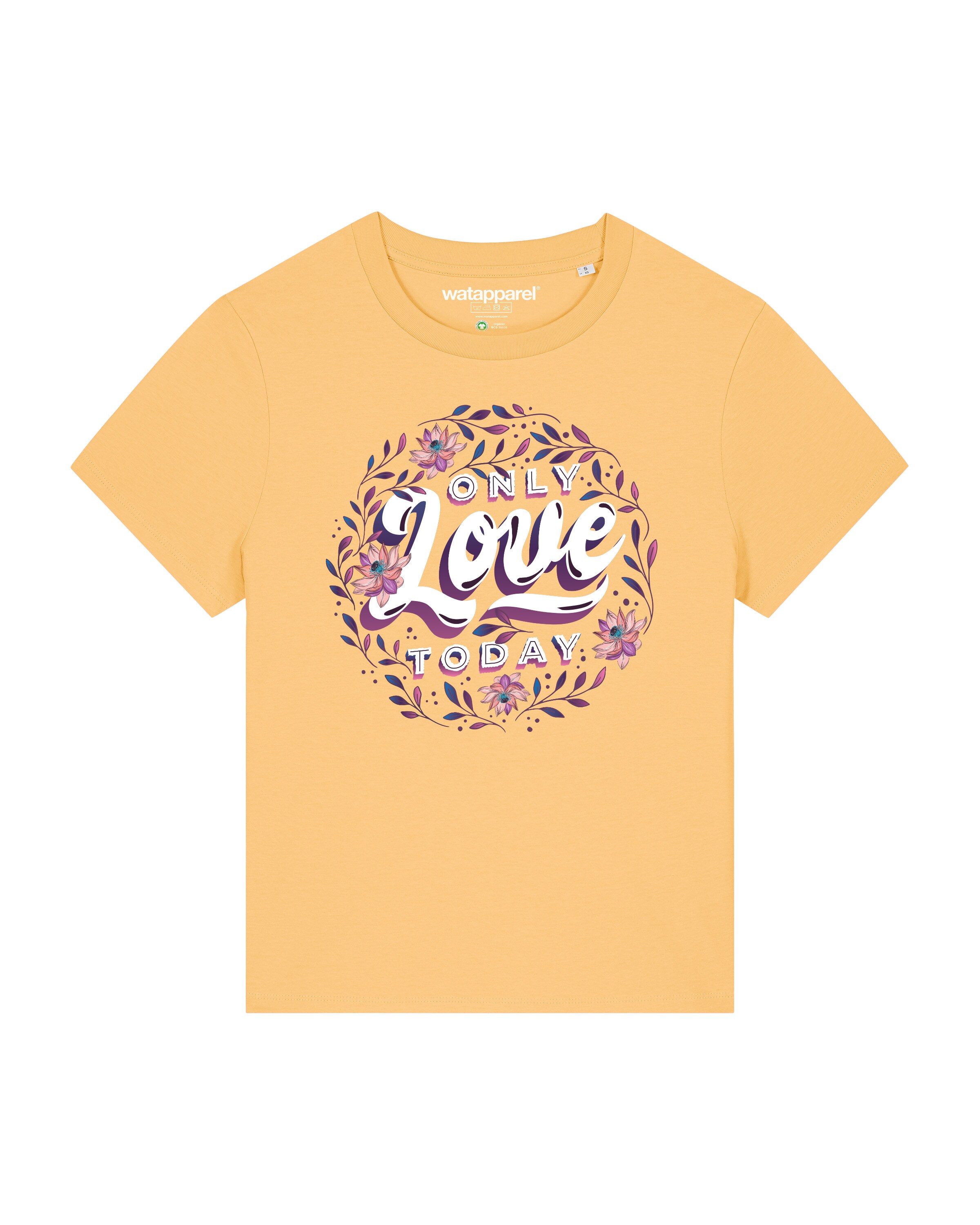 Maglietta ' Only love today ' di Watapparel in giallo: frontale