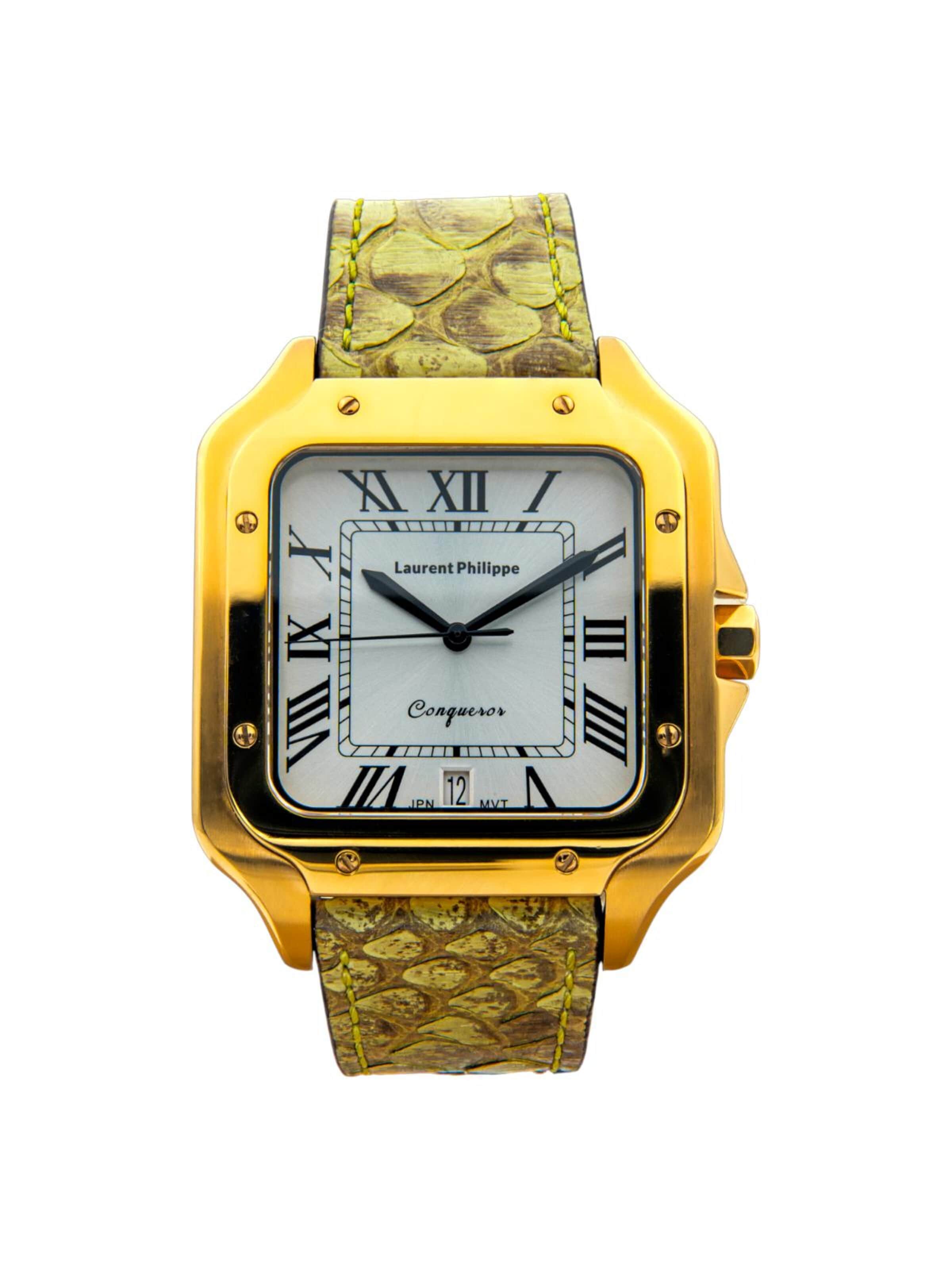 Orologio analogico 'Conqueror The Golden Empress – Toxic Lizard' di Laurent Philippe in oro: frontale