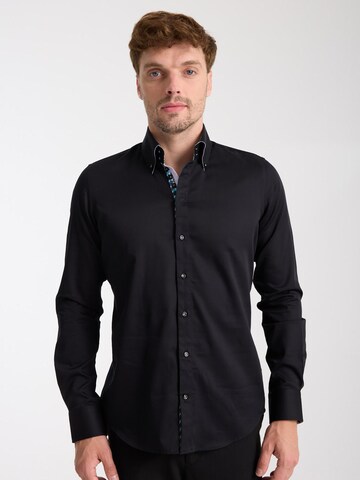 Slim fit Camicia business 'Roma Satin Man Shirt Green' di 7Camicie in nero: frontale