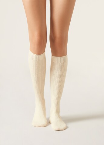 CALZEDONIA Knee High Socks in White: front