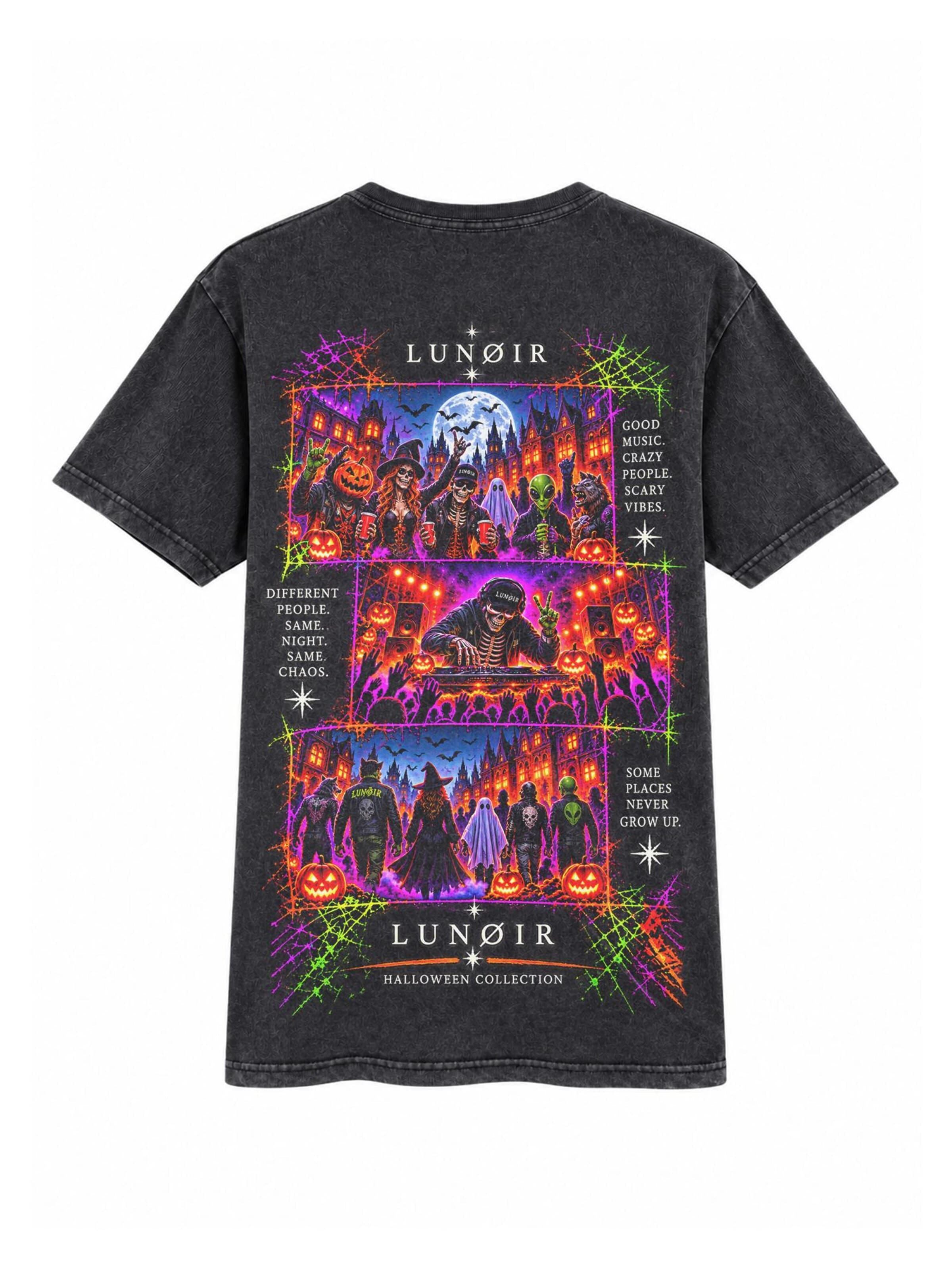 LUNØIR Studio Shirt 'Monsters Come Out to Play DJ' in Black: front