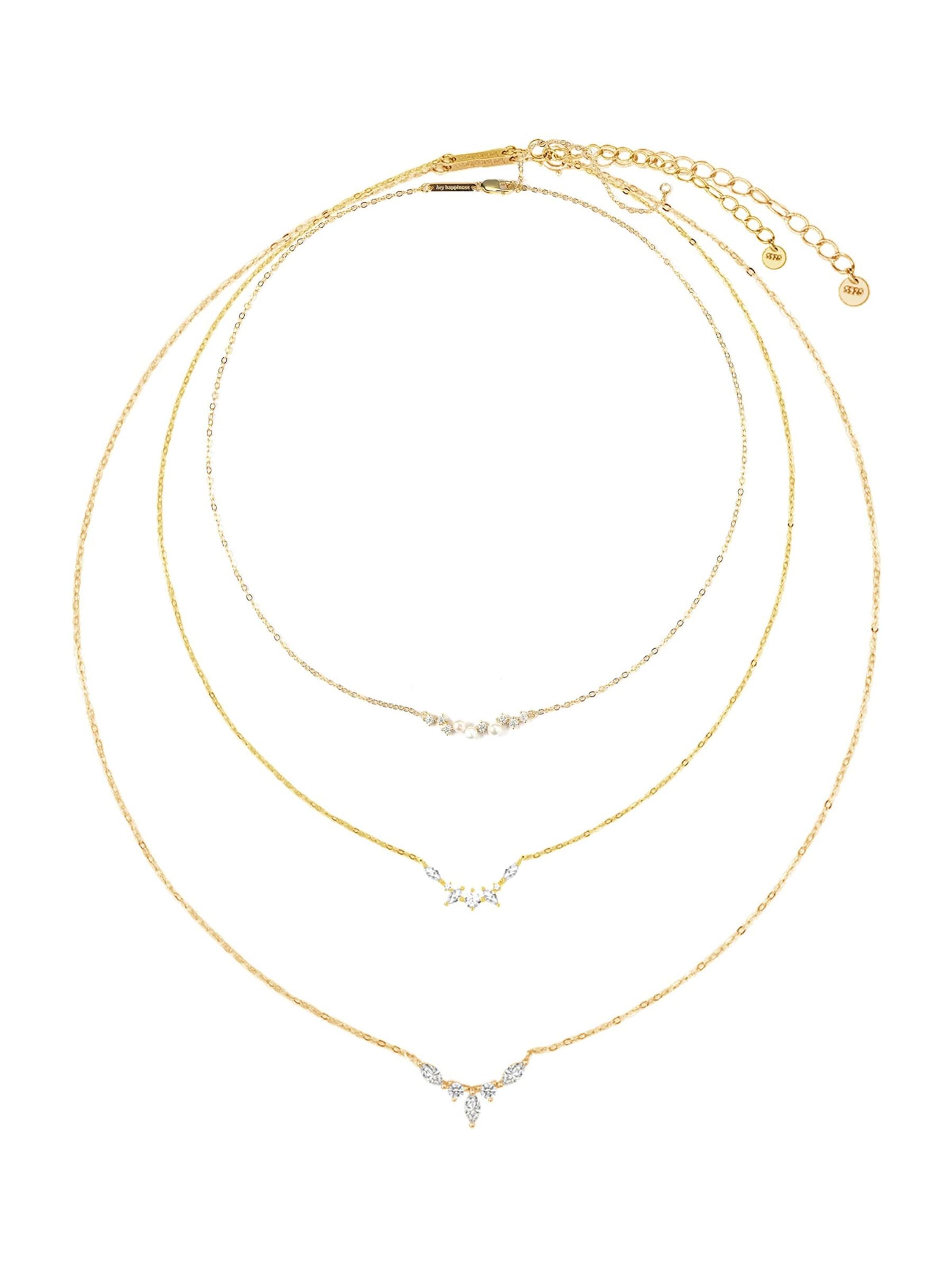 Hey Happiness Sieraden set 'Gemstone Crown and Pearl Layering Necklaces Set' in Goud