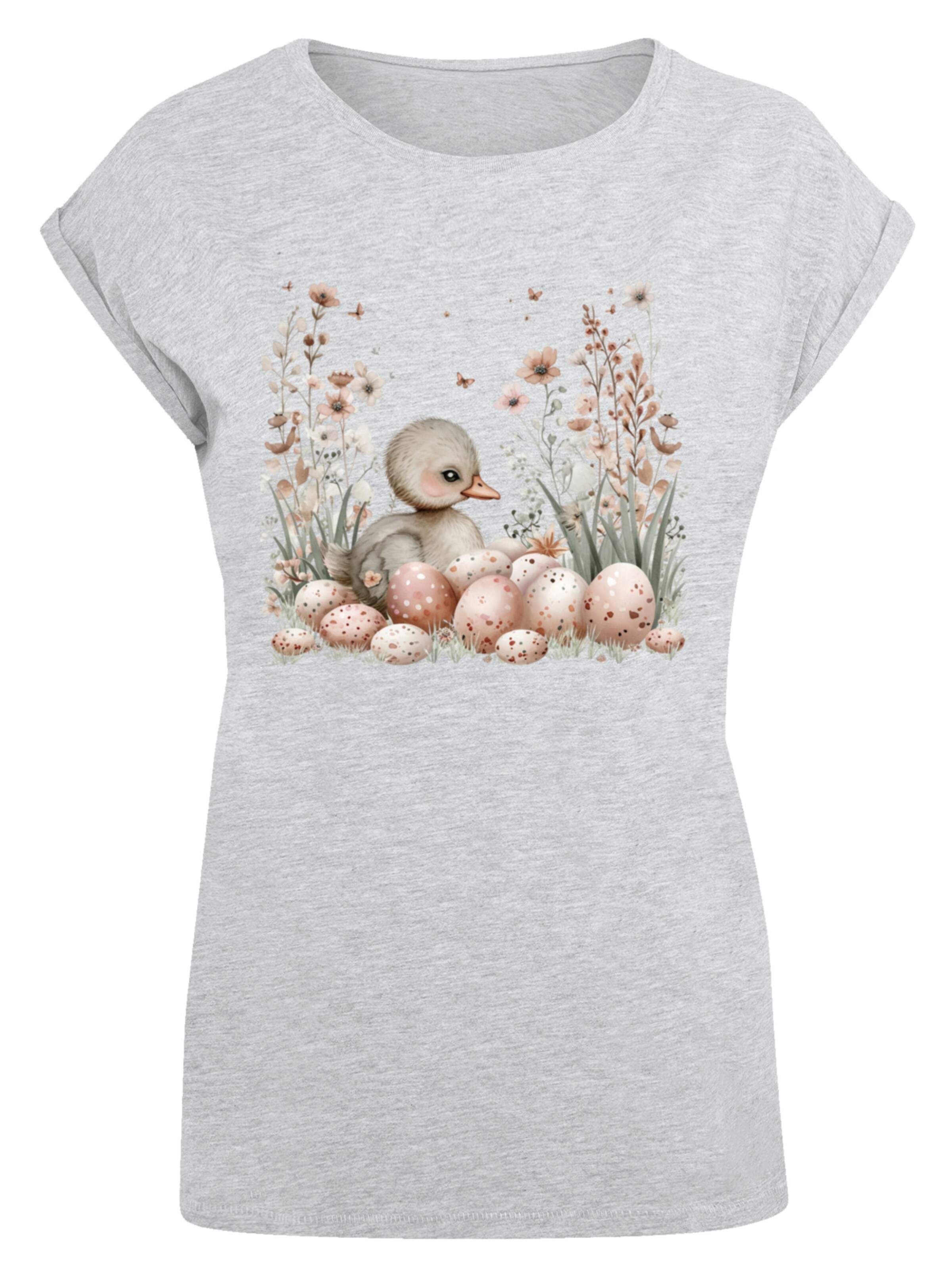 F4NT4STIC Shirt 'Ente Ostereier Blumen Küken' in Grey: front