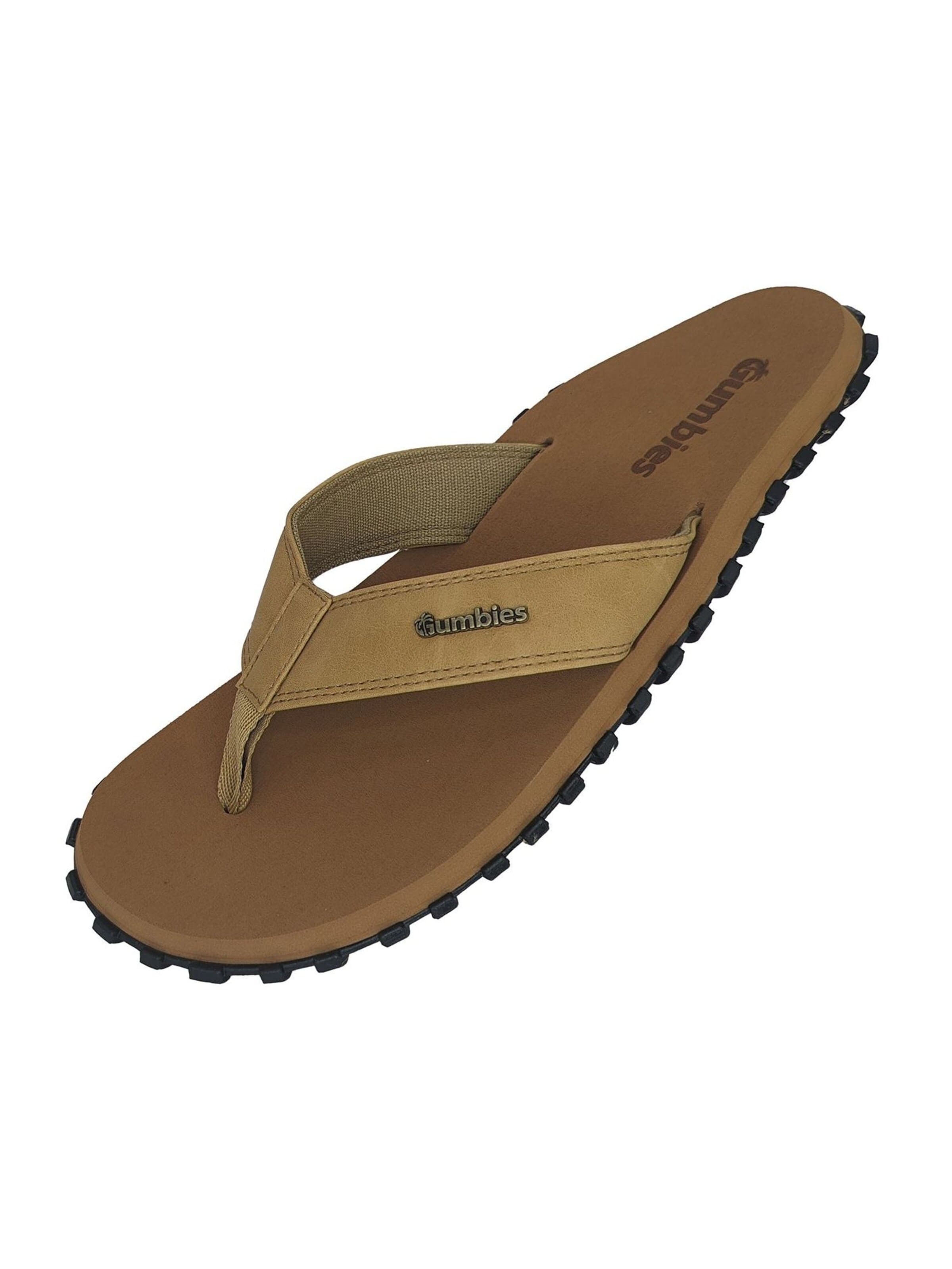 Gumbies T-Bar Sandals in Brown: front