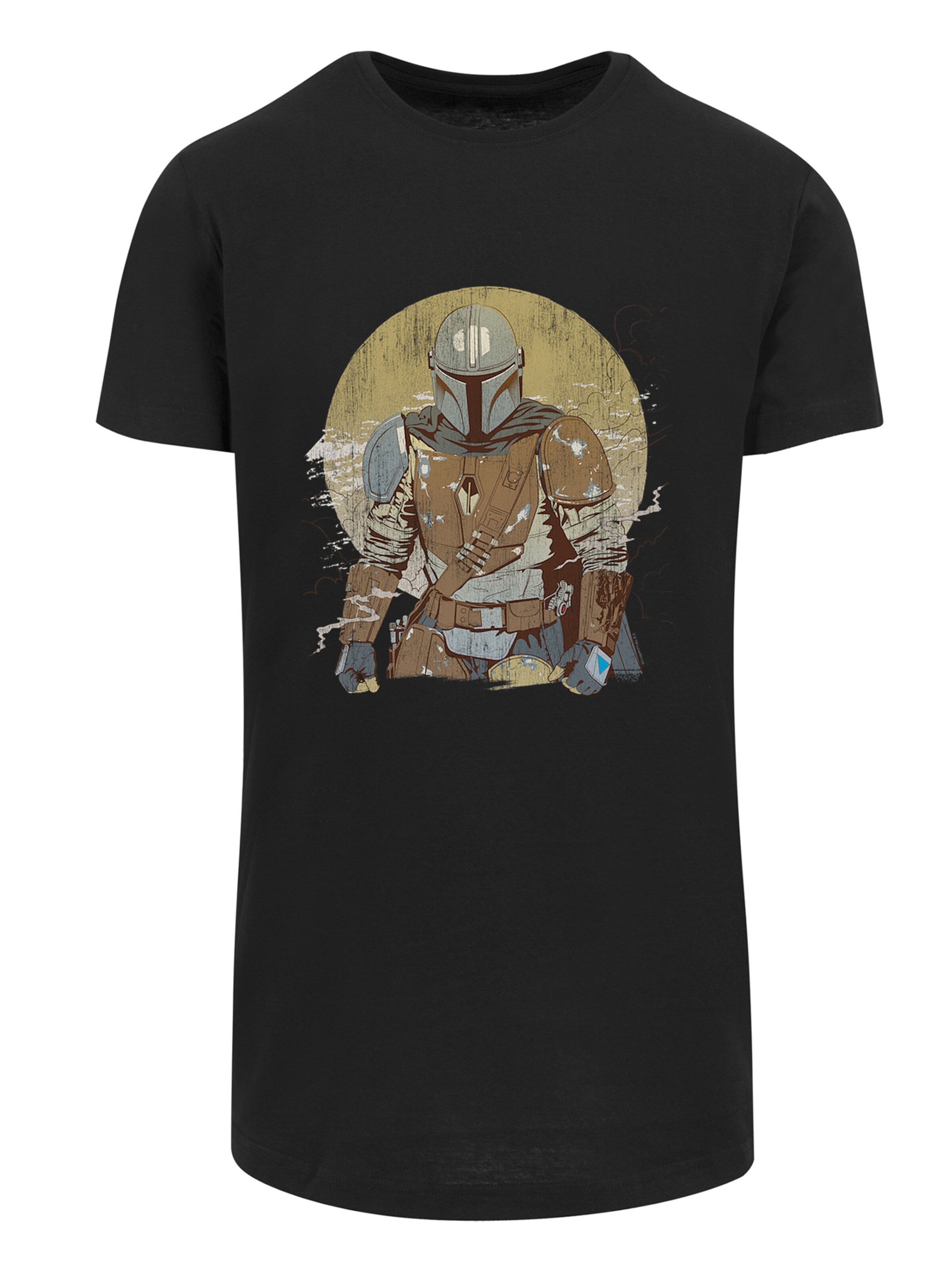 F4NT4STIC Shirt 'Star Wars The Mandalorian Distressed Warrior' in Zwart: voorkant