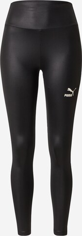 PUMA Skinny Sportbyxa 'T7 Shiny' i svart: framsida