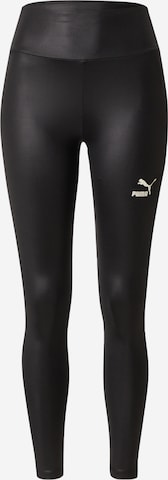 PUMA Skinny Workout Pants 'T7 Shiny' in Black: front