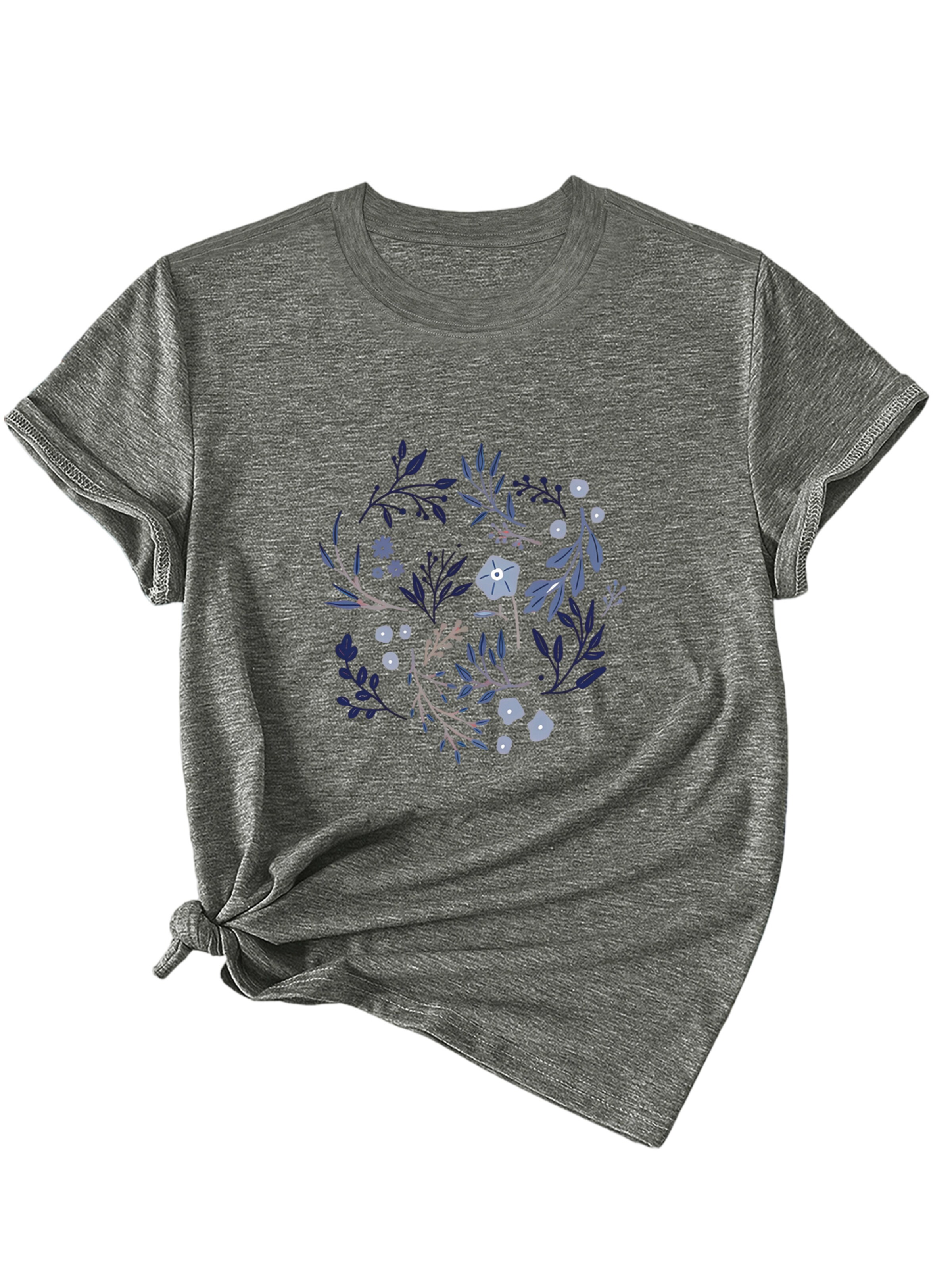 GORHEY T-shirt 'Women's Summer Short-Sleeve Shirt with Maple leaves Print Tees' en S/Regular en gris, Vue avec produit