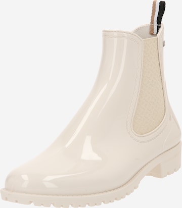 BOSS Black Rubber Boots 'Martha' in White: front