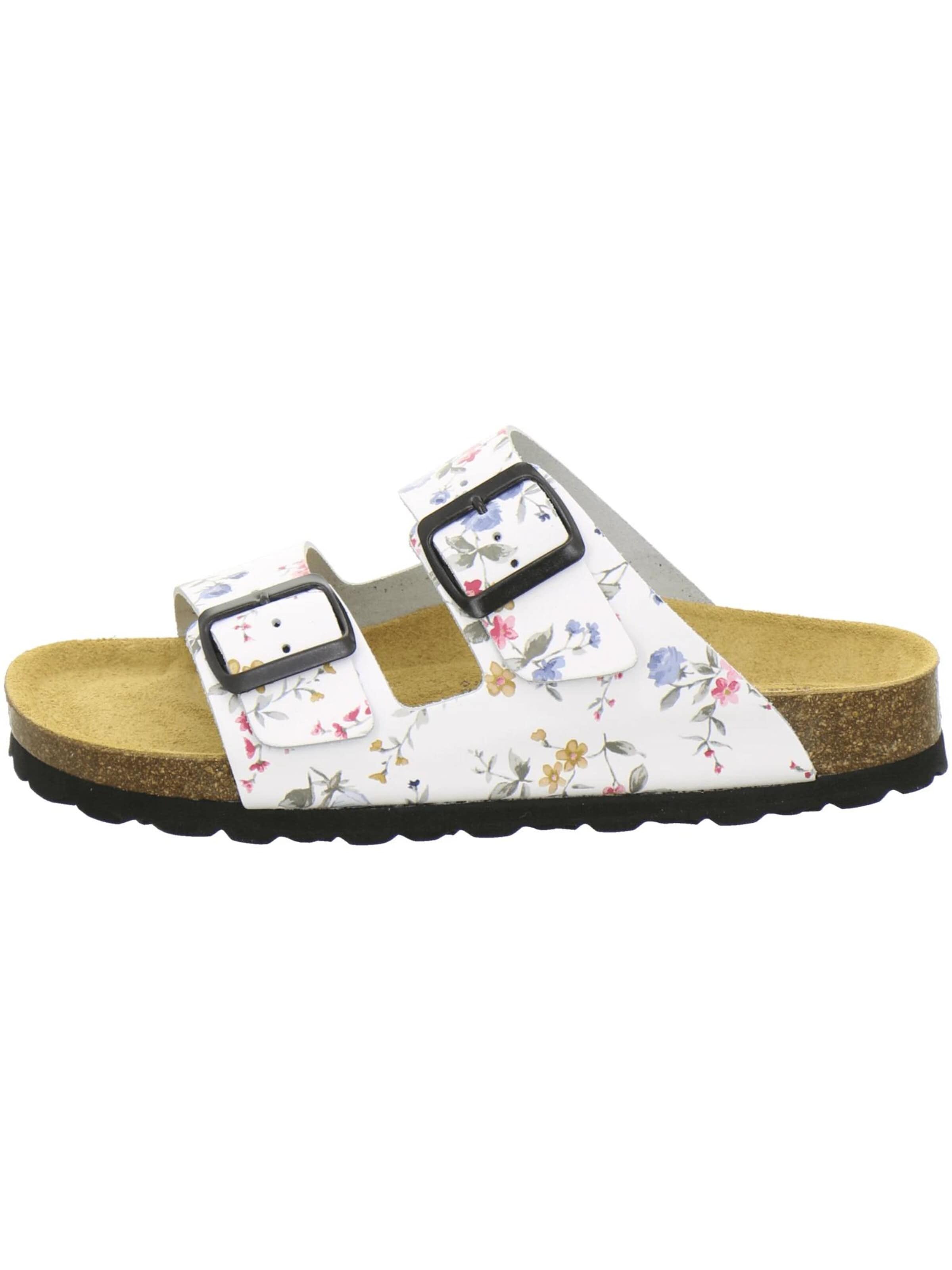 AFS-Schuhe - Zapatos abiertos 'Pantoletten Damen Zweischnaller weiß-flower' en blanco