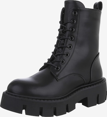 Ital-Design Lace-Up Ankle Boots in Black: front