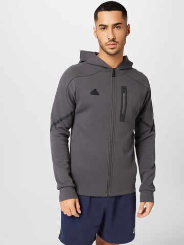 ADIDAS SPORTSWEAR Athletic Zip-Up Hoodie 'Designed For Gameday ' in Grey: front