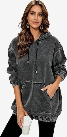 KoJooin Bluzka sportowa 'Damen Denim Hoodie Langärmeliger Pullover mit Kapuze und Taschen Jeansjacke in Sweatshirt-Optik' w kolorze czarny: przód