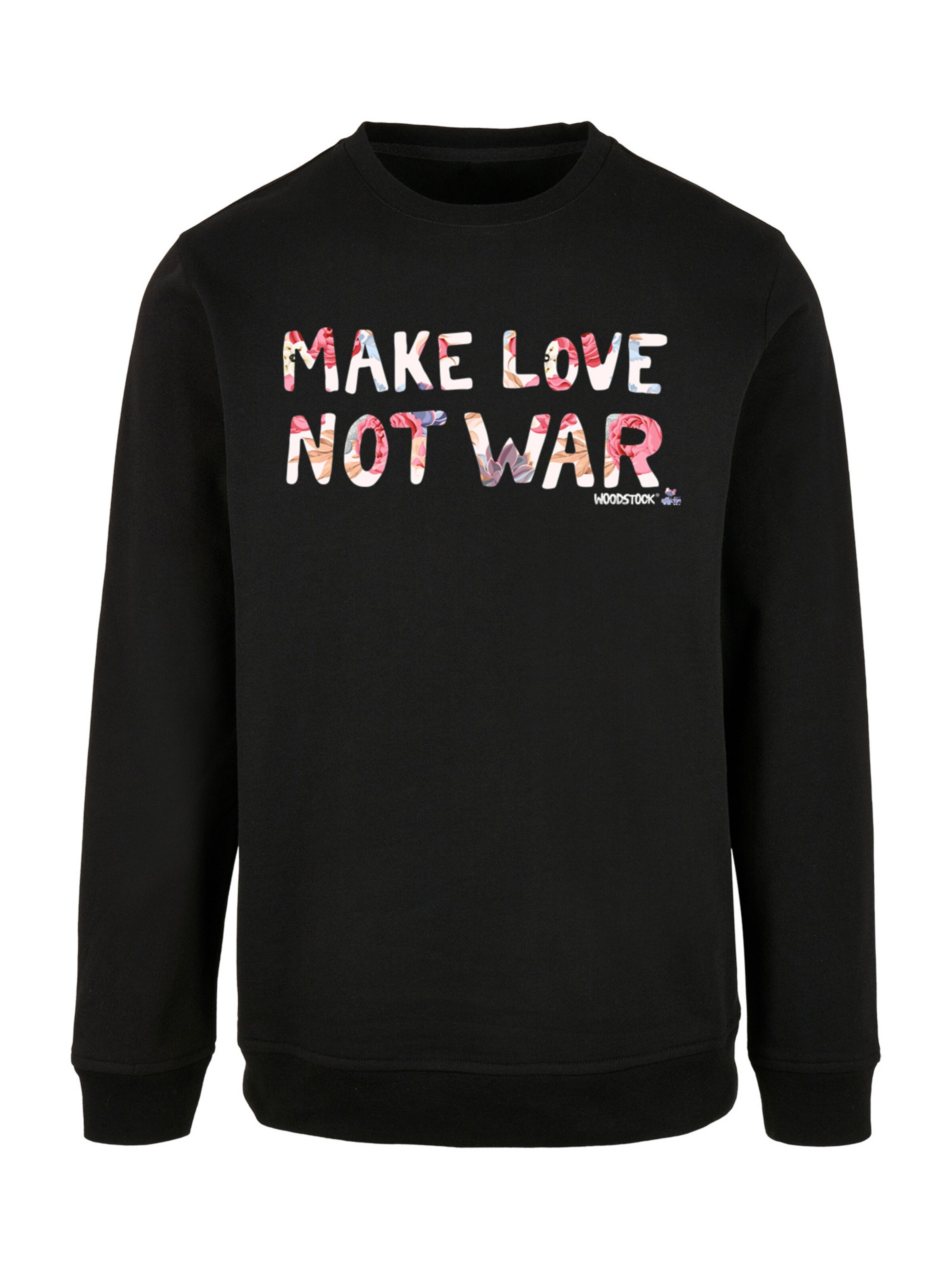 F4NT4STIC Sweatshirt 'Woodstock Music Festival Peace Make Love Not War Floral Blumen' in Schwarz: Vorderseite