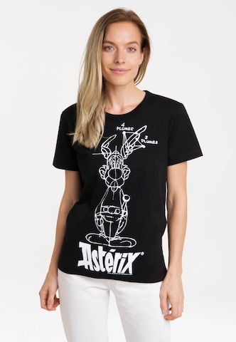 LOGOSHIRT Shirt 'Asterix der Gallier - Asterix Skizze' in Black: front