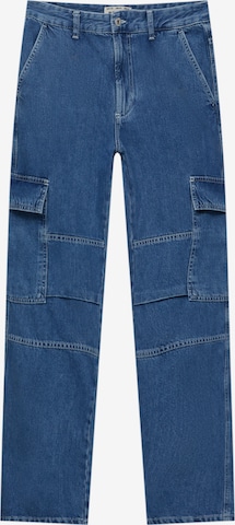 Pull&Bear Loosefit Cargojeans in Blauw: voorkant