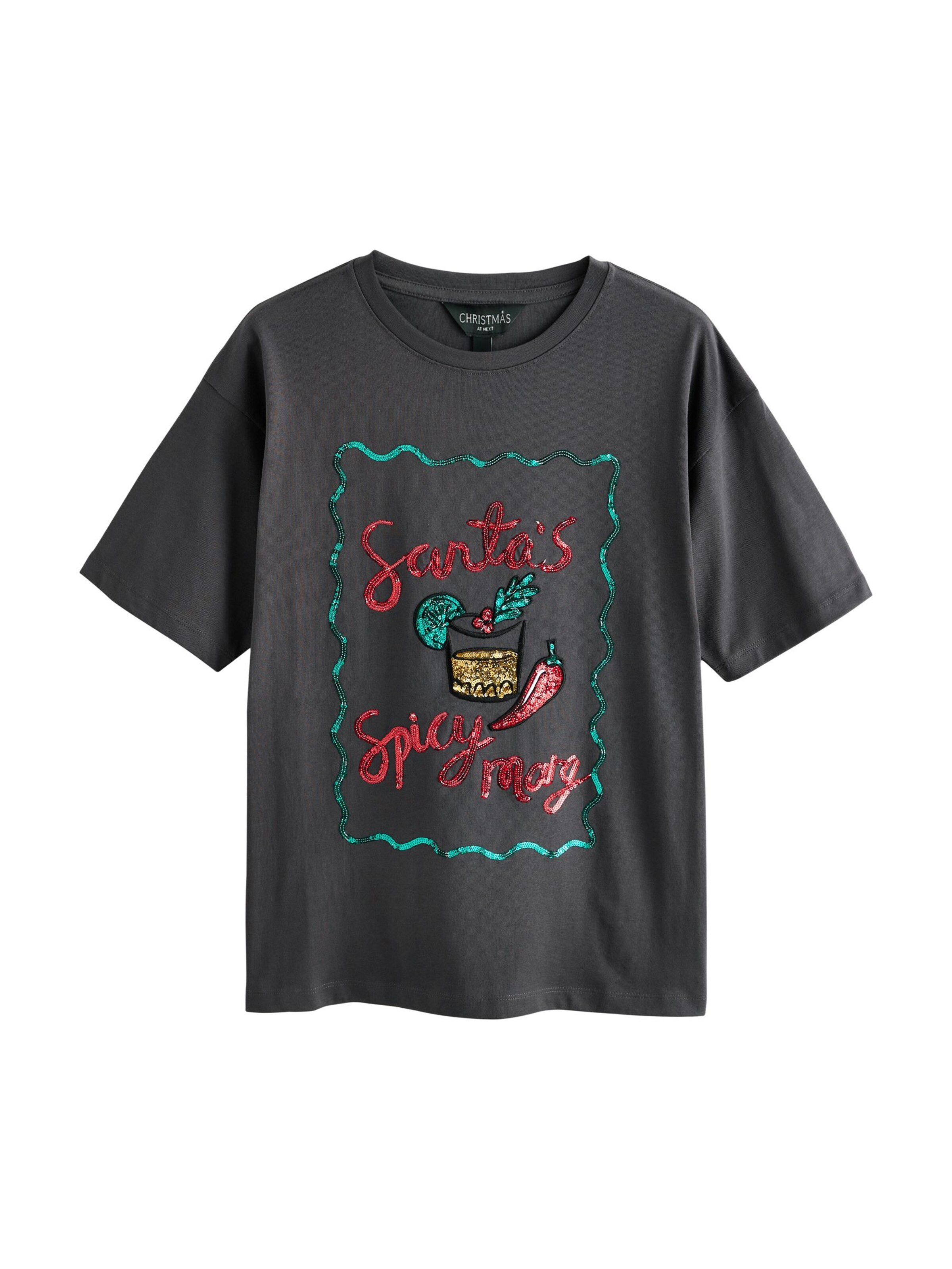 Tricou 'Festive Sequin Spicy Margarita' de la Next pe negru: față