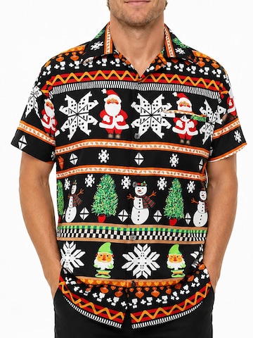 King Kameha - Ajuste regular Camisa 'Christmas Rows' en negro