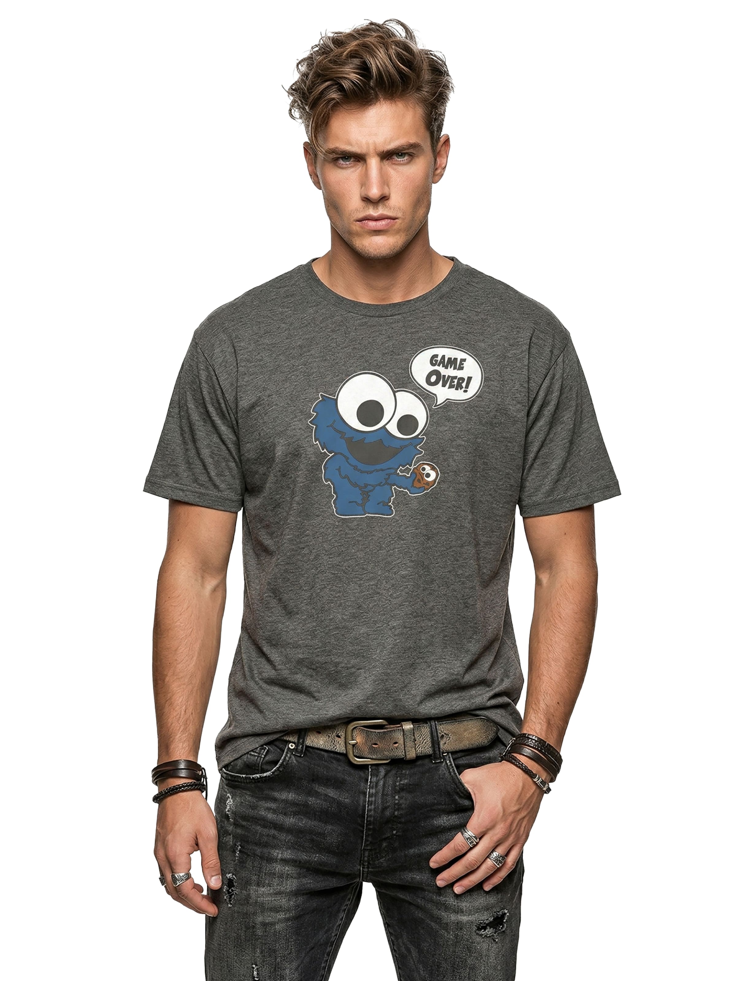 MAKAYA Shirt 'GameOver Monster' in Grey