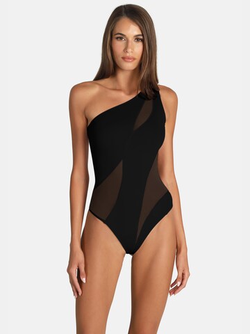 OW Collection Shirt Bodysuit in Black: front