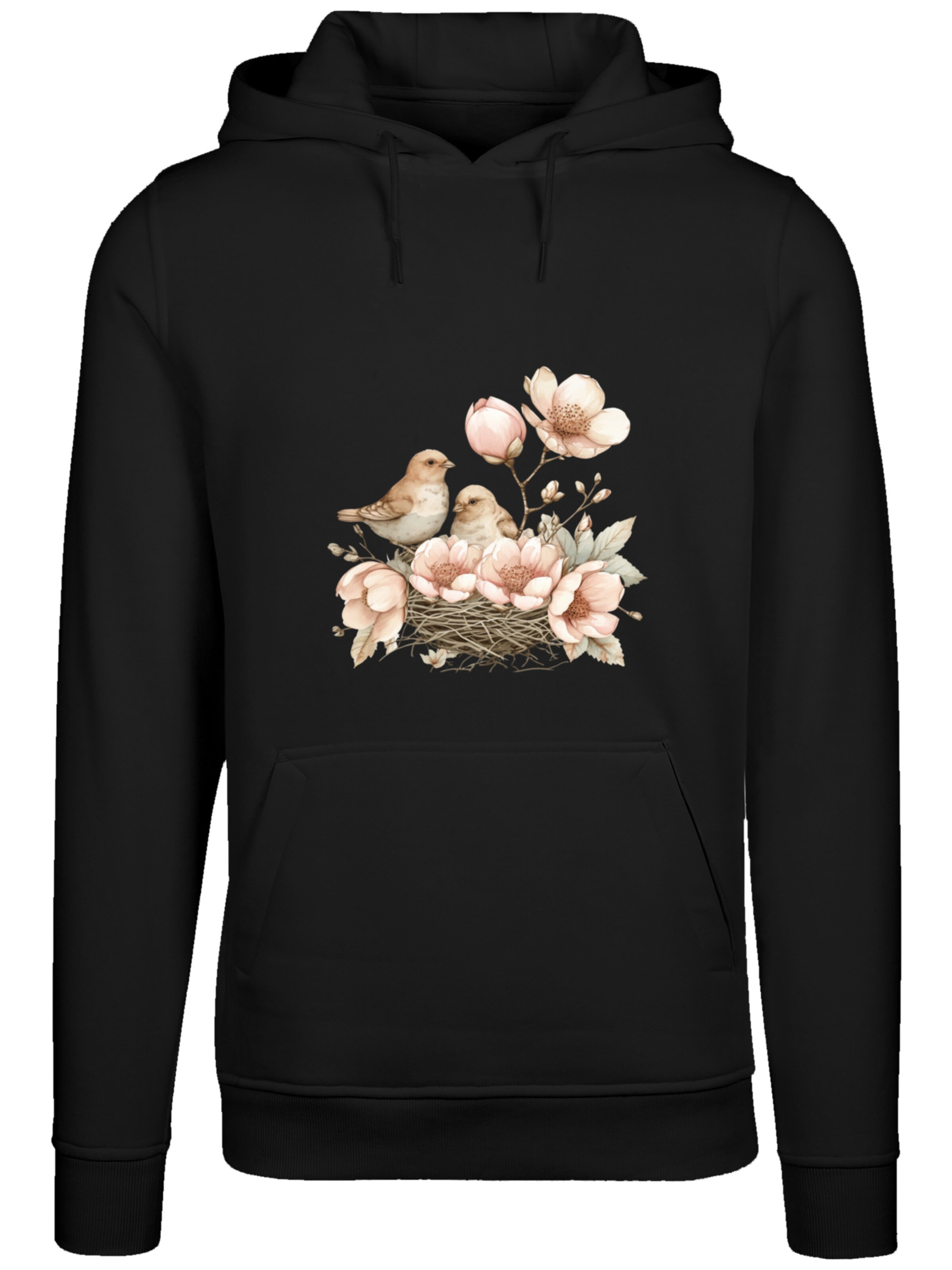 F4NT4STIC Sweatshirt 'Vogelnest Blumen' in Schwarz: Vorderseite