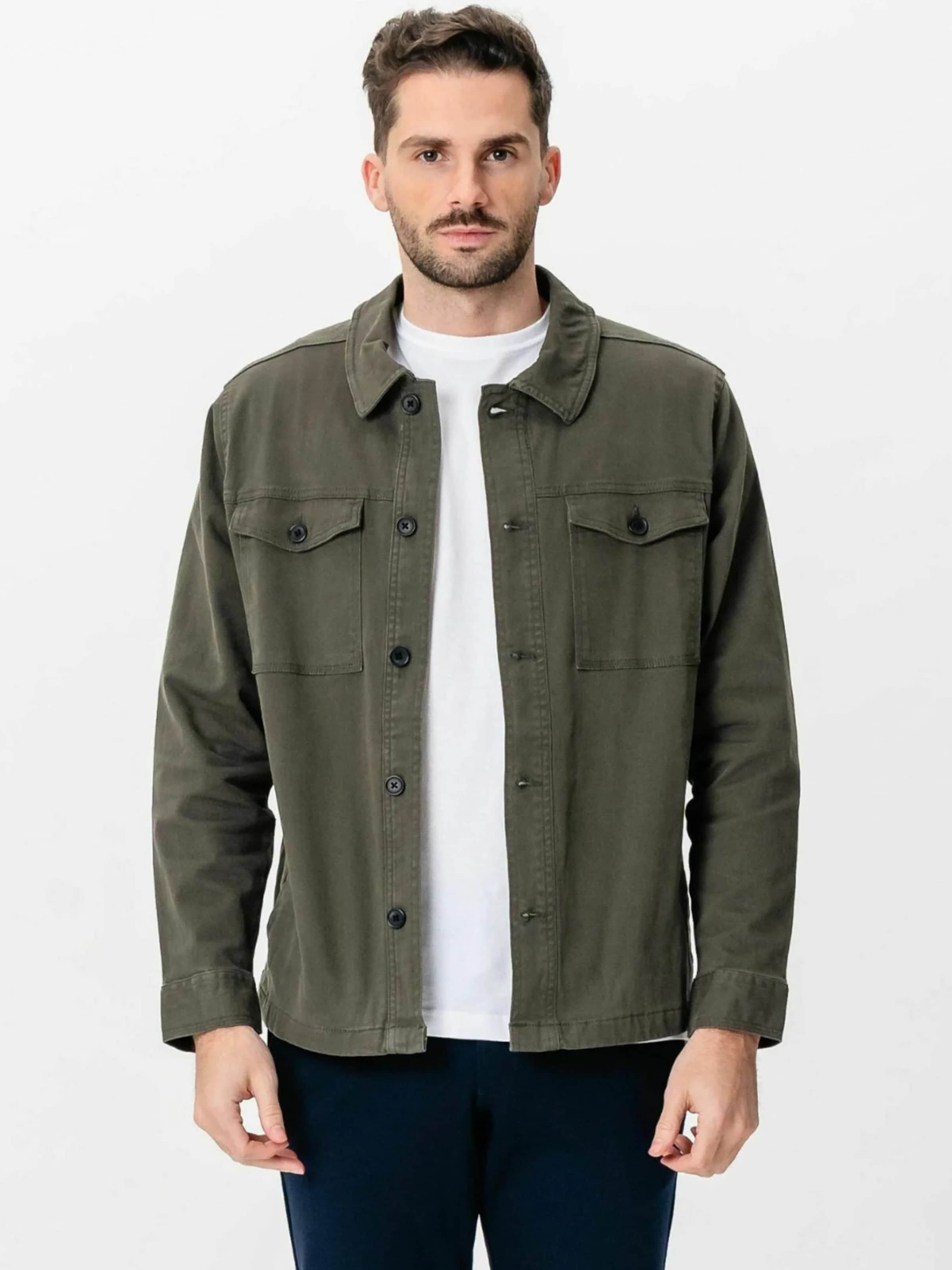 TEESHOPPEN Button Up Shirt ' Twill Overshirt ' in Green: front